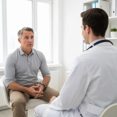 Man consulting with a doctor about hormone health