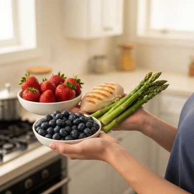 Person choosing healthy food options, symbolizing improved diet for hormonal health