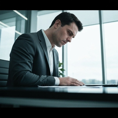 Man feeling tired and unmotivated at work, reflecting the impact of hypogonadism on daily life, no text, no words