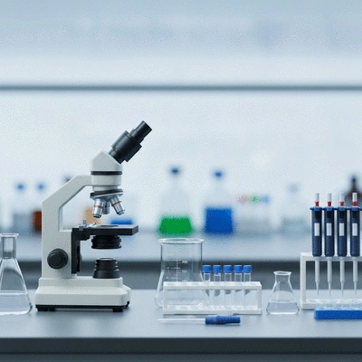 Microscope and scientific equipment symbolizing research and development in hormonal health