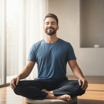 Man practicing meditation in a serene environment, no text, no words, no typography, clean image