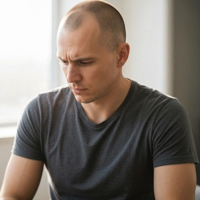 Man looking thoughtful, experiencing anxiety or depression, illustrating mental health challenges