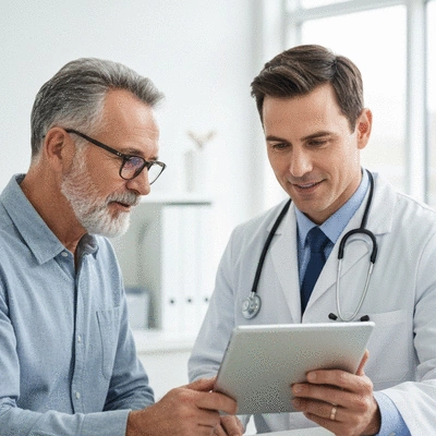 Man consulting with a doctor about prostate cancer treatment options