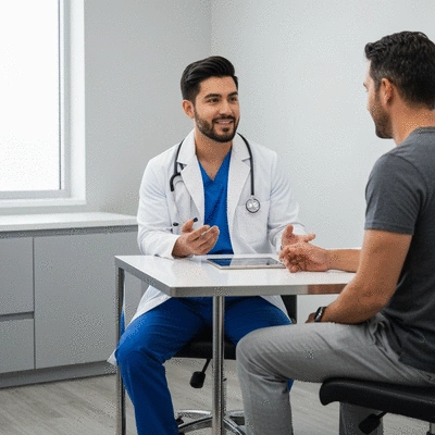 Medical professional explaining TRT options to a patient