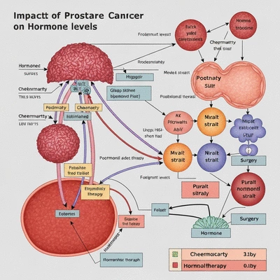 Scientific diagram illustrating the impact of prostate cancer treatment on hormone levels
